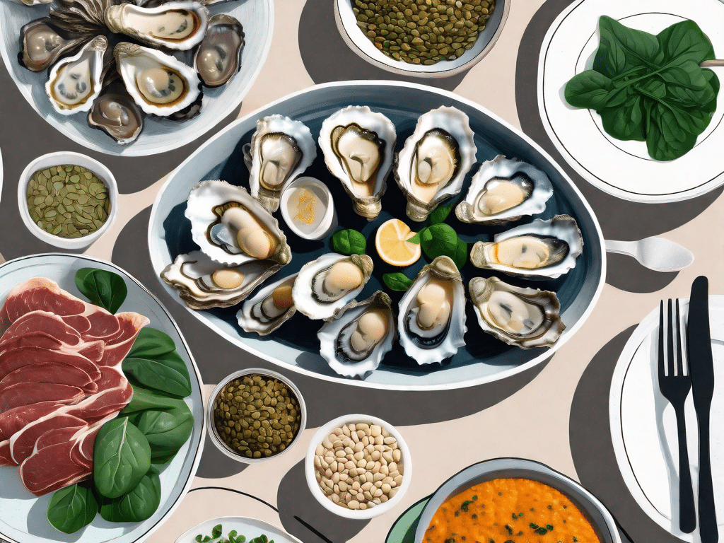 A variety of zinc-rich foods such as oysters