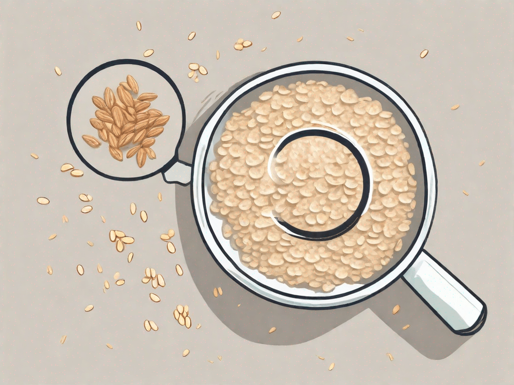 A magnifying glass focusing on a bowl of oatmeal and a pile of oats