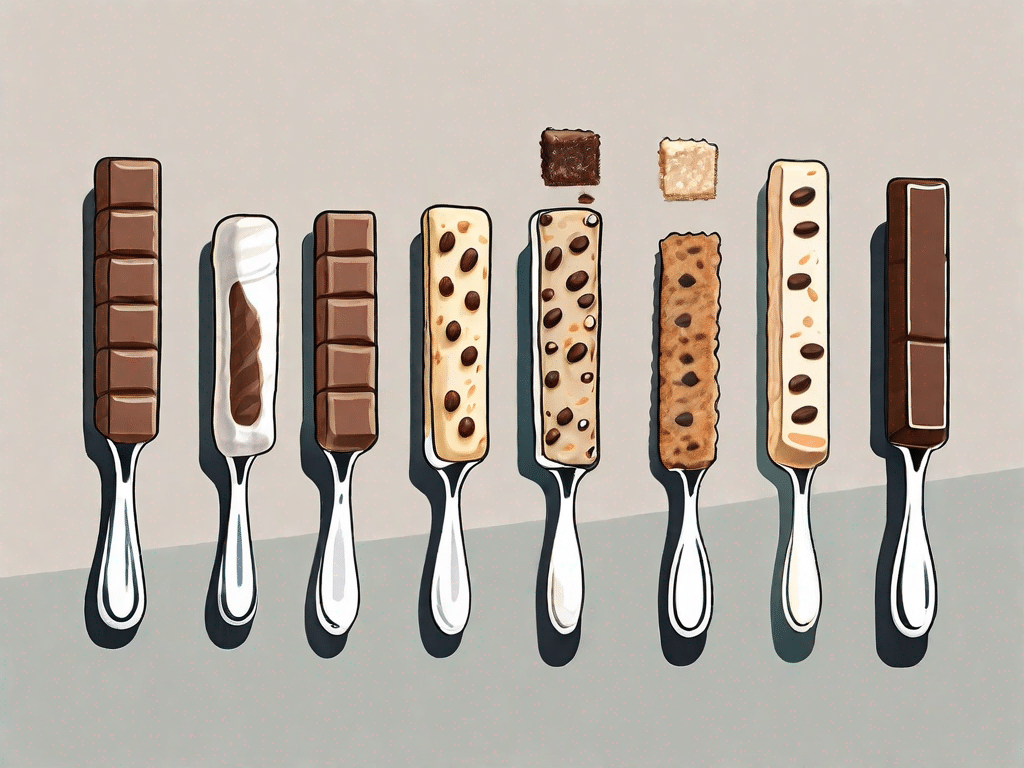 Several different types of protein bars arranged in a row