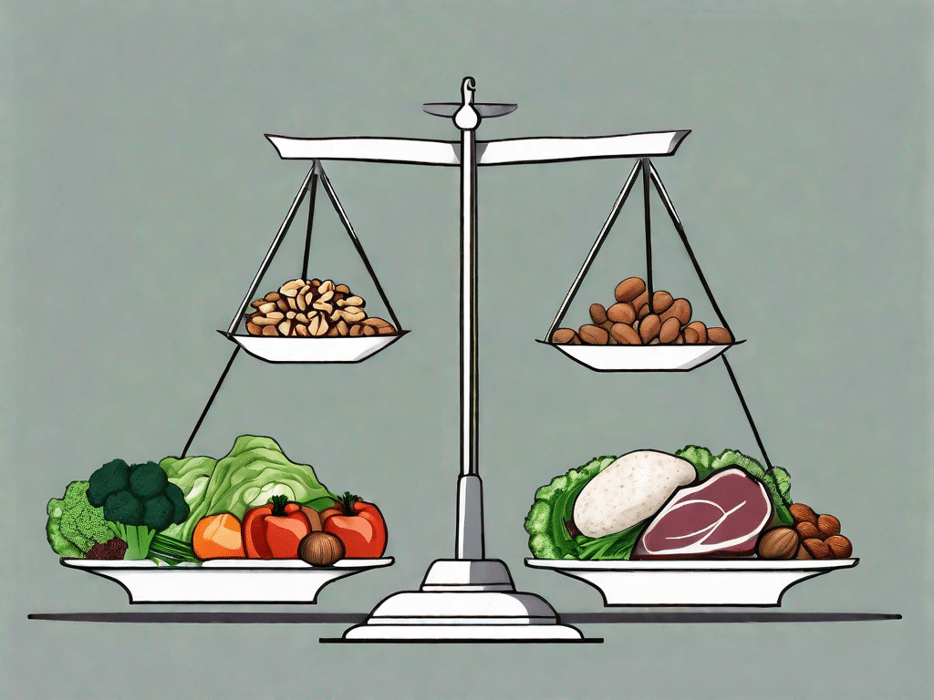 A balanced scale with a variety of vegetables