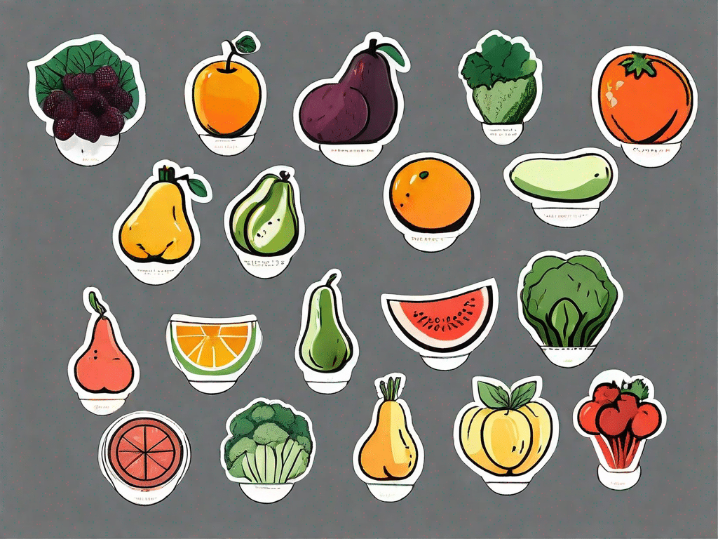 A set of eight different fruits and vegetables
