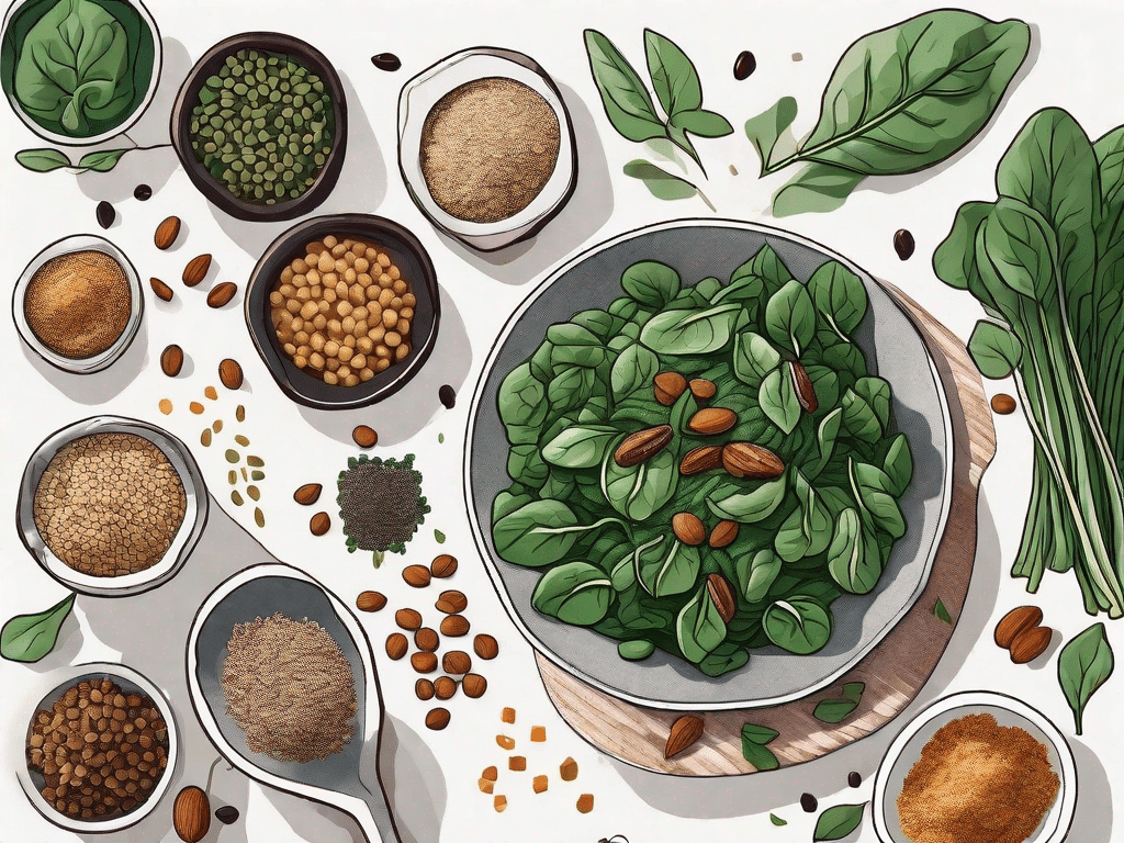 A variety of iron-rich vegetarian foods such as spinach