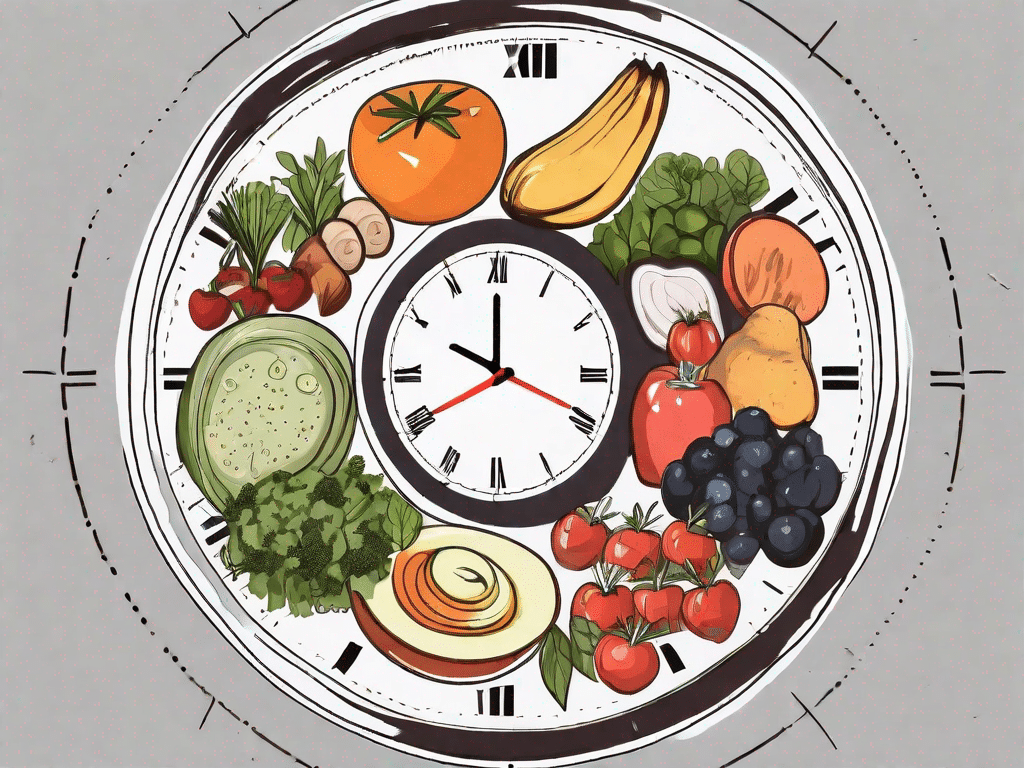 A clock with different types of healthy foods representing each day of the week