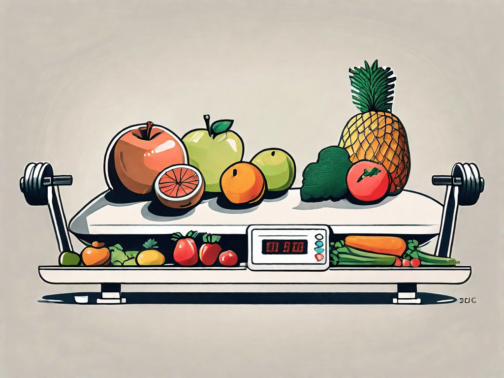 A balanced scale with fruits