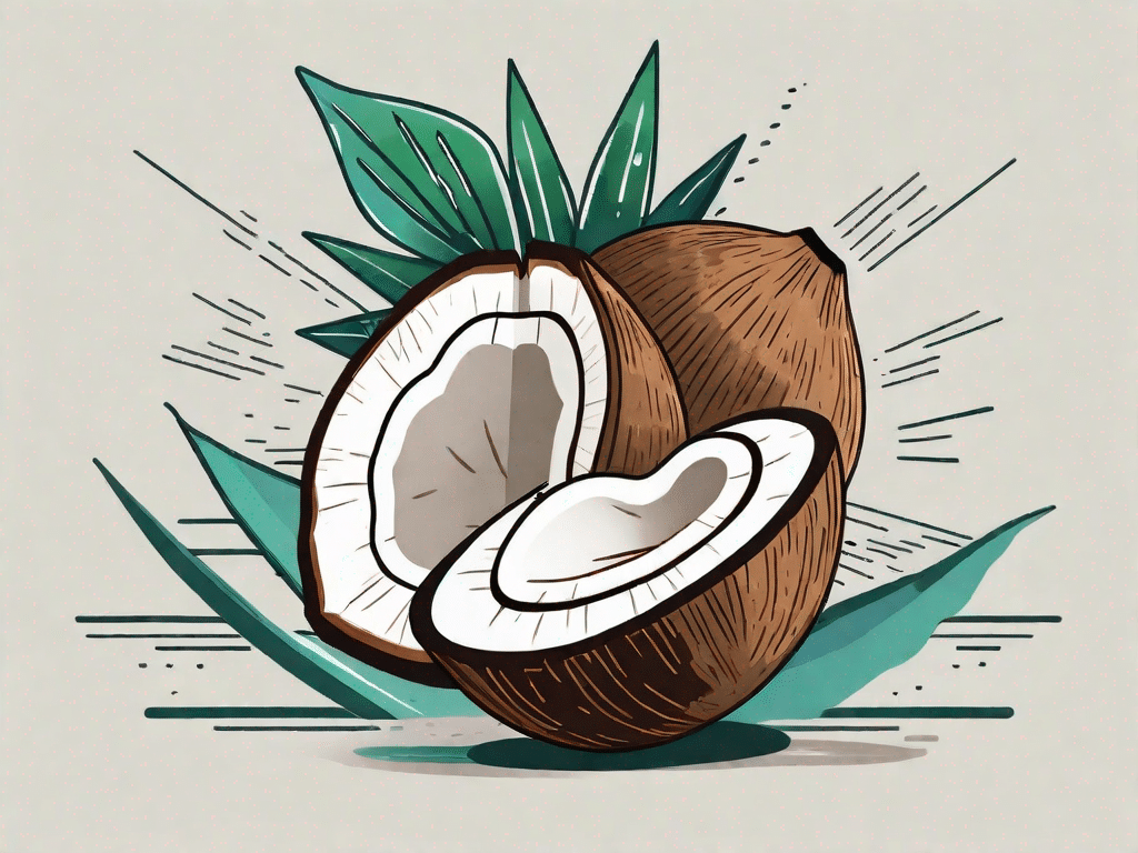 A coconut split in half with a burst of energy emanating from it
