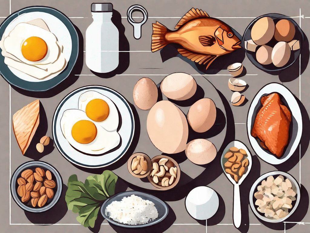 A variety of high-protein foods such as eggs