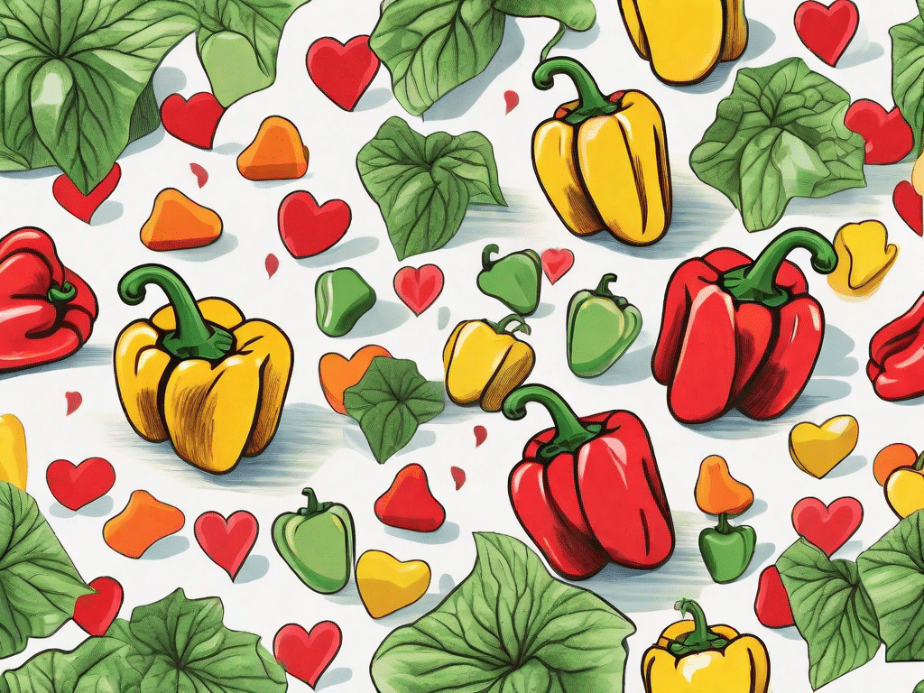 A variety of colorful bell peppers scattered across a vibrant