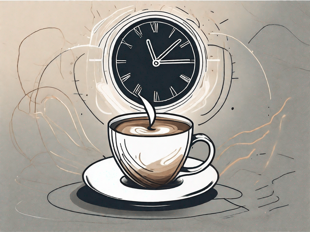 A coffee cup on one side and a clock showing a fasting time window on the other