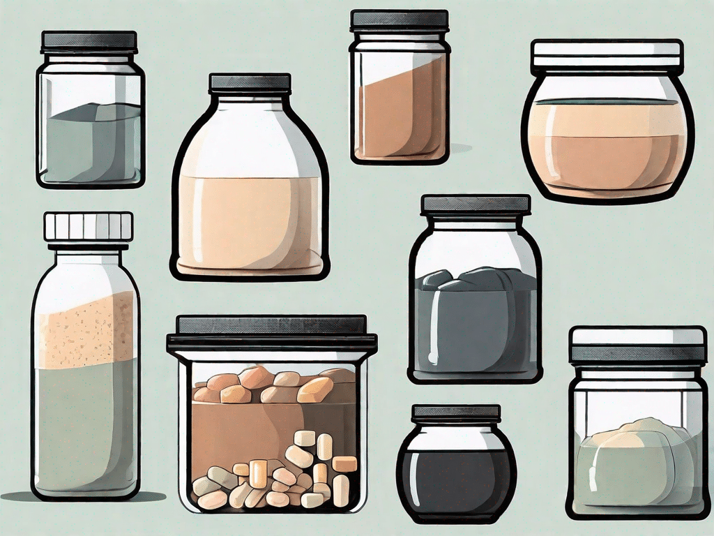 Several different types of supplement containers in various shapes and sizes