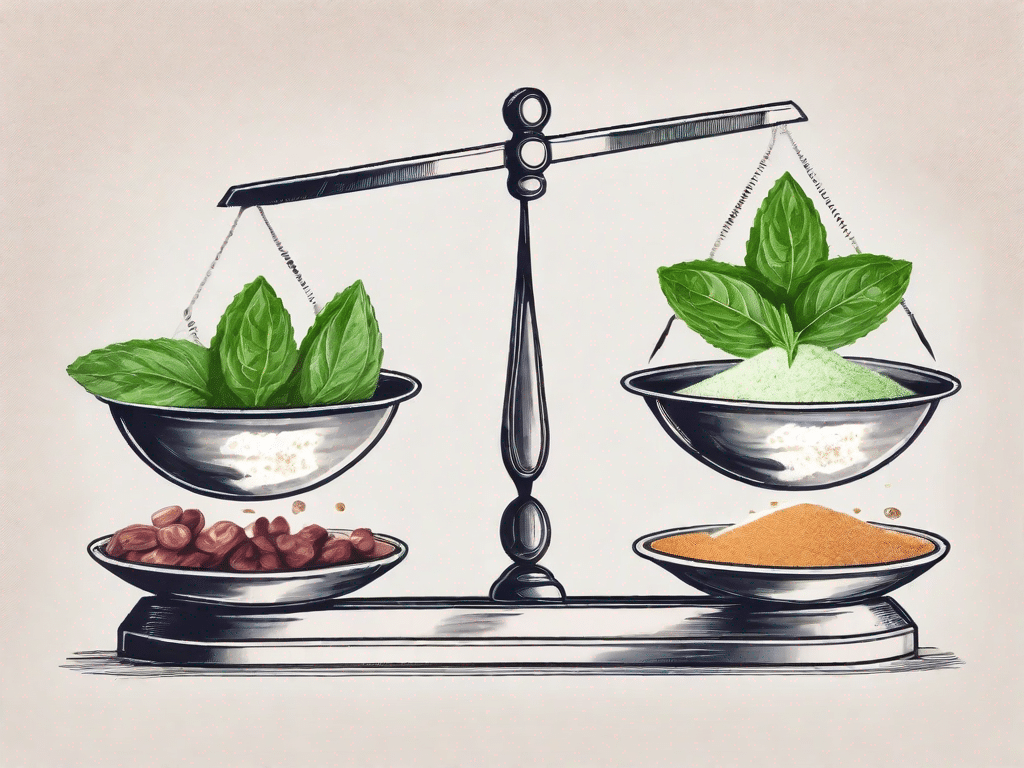 Two scales balancing different food items