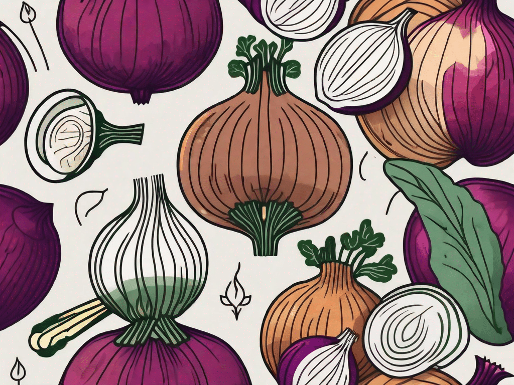 A variety of onions in different colors and sizes