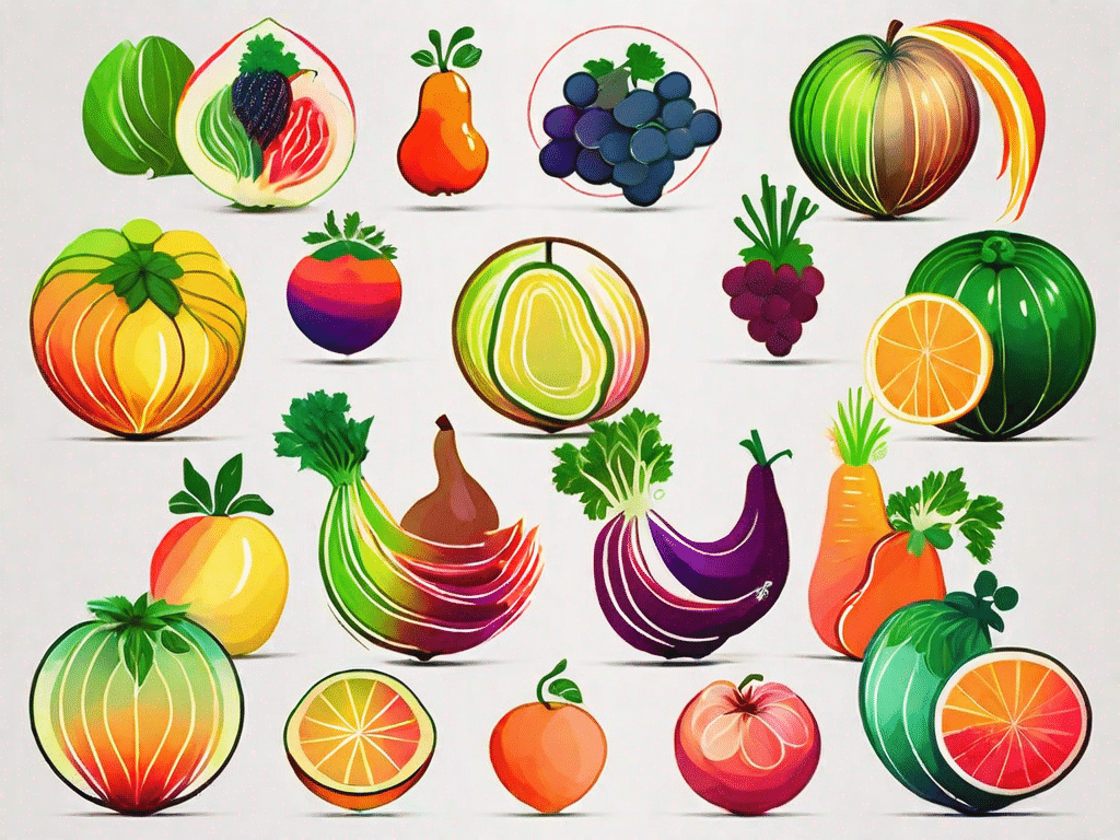 Nine different vibrant and colorful fruits and vegetables