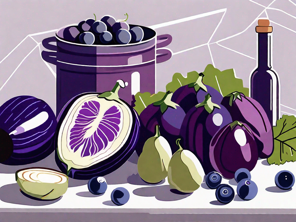 A variety of purple foods such as eggplants