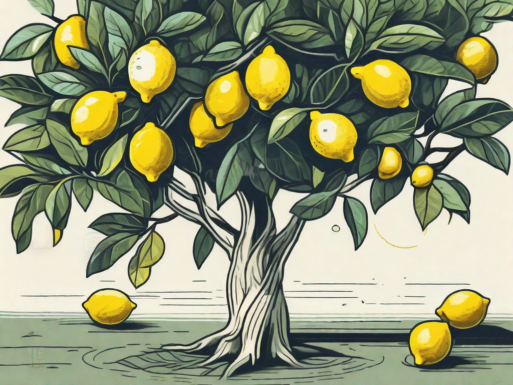 A vibrant lemon tree with ripe lemons hanging from its branches
