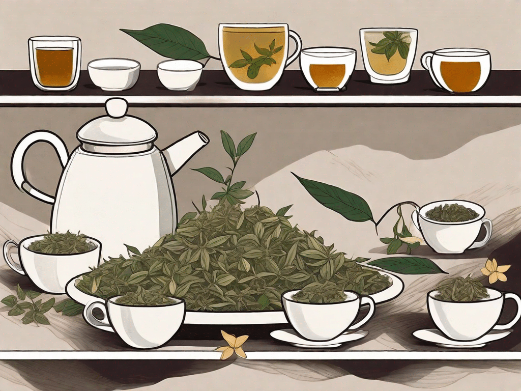 Various types of jasmine tea leaves in different stages of brewing