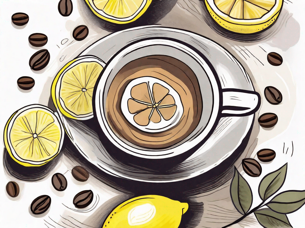 A steaming cup of coffee with a lemon slice on the rim