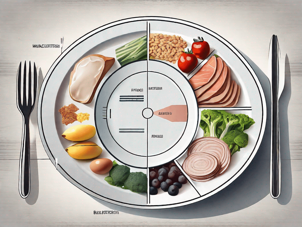 A balanced plate divided into sections representing different macronutrients such as proteins