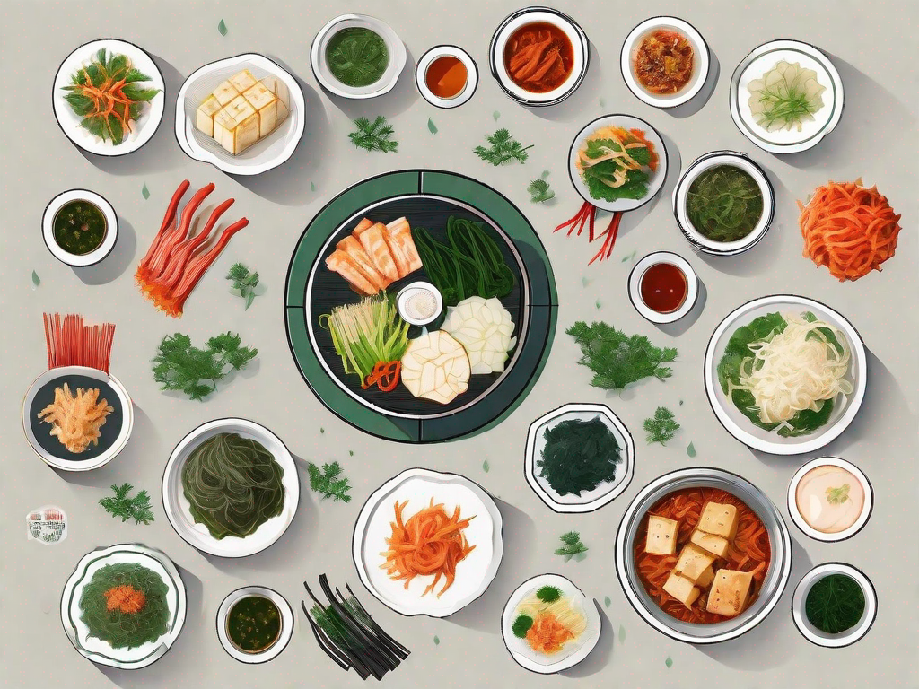 A variety of korean foods like kimchi