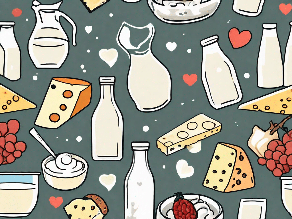 A variety of dairy products like a glass of milk