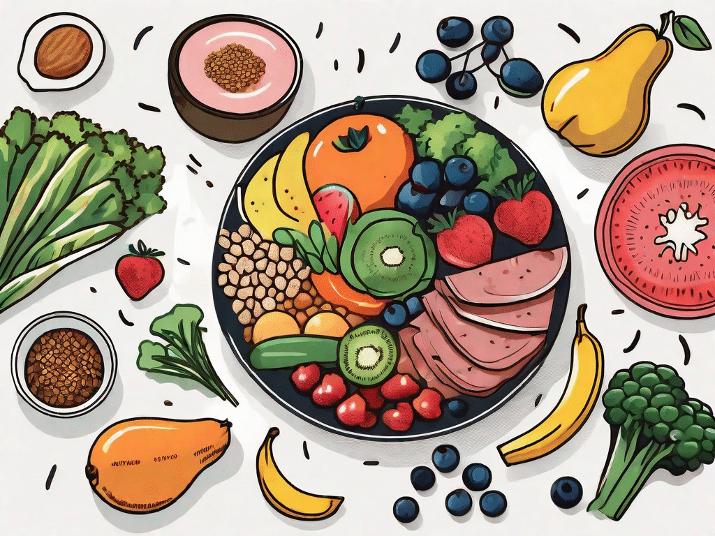 A balanced plate filled with a variety of colorful fruits