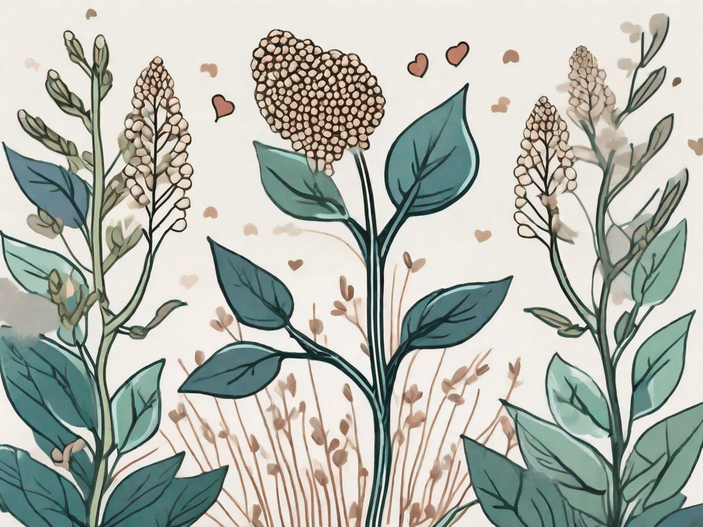 A buckwheat plant with its grains highlighted