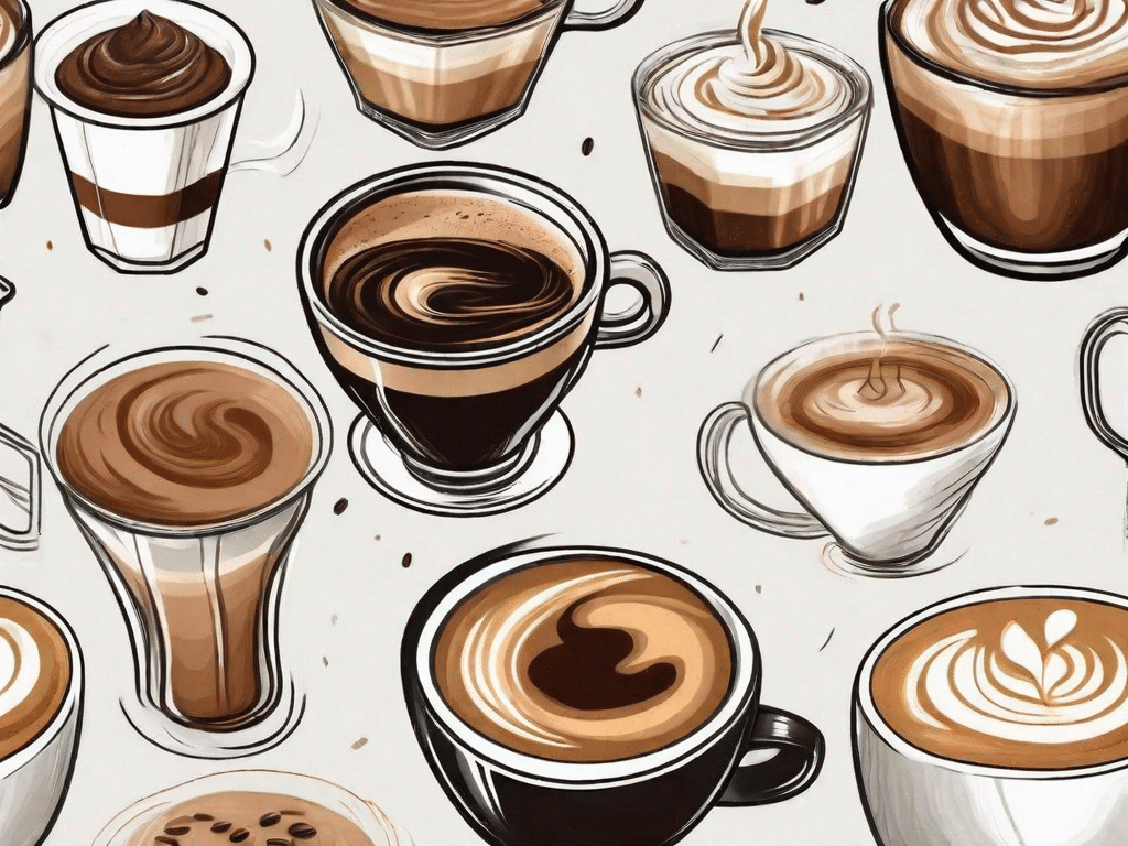 Various types of coffee drinks like espresso
