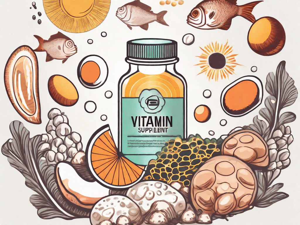 A sun shining brightly over a bottle of vitamin d supplements