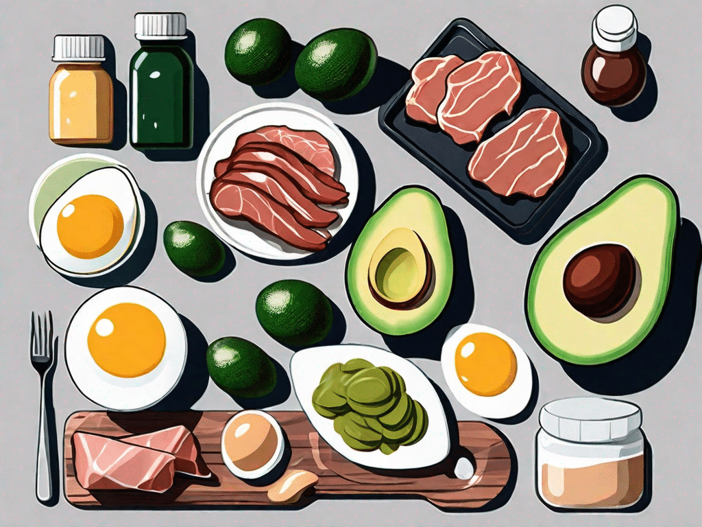Various ketogenic-friendly food items like avocados
