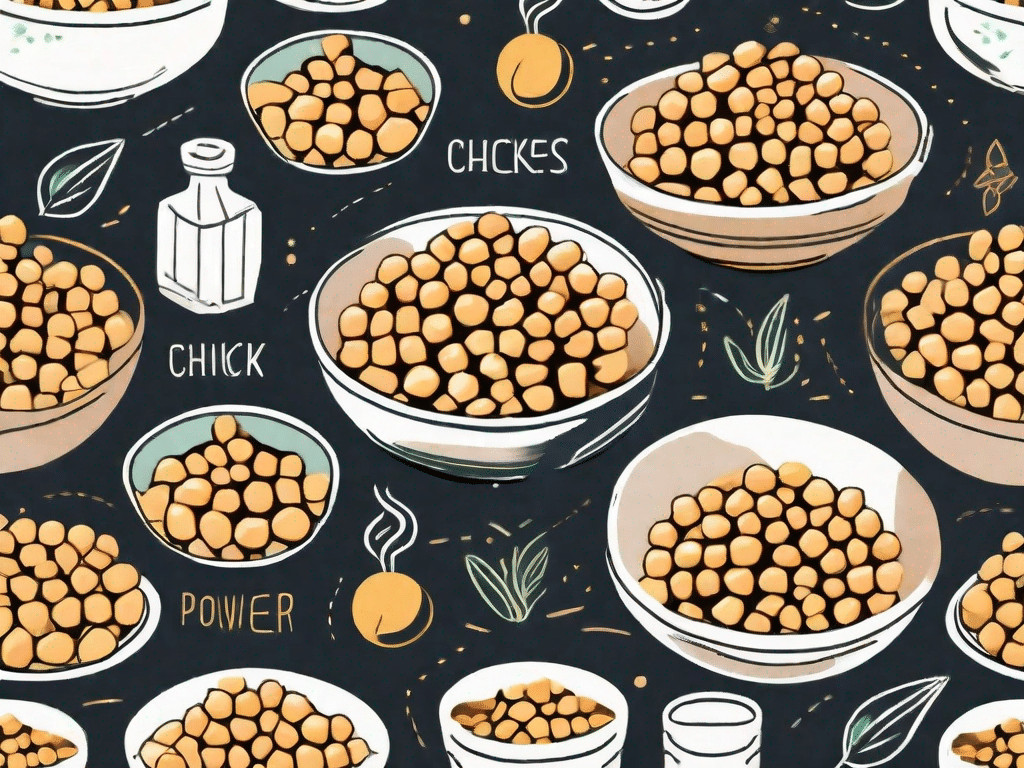 A variety of chickpea dishes surrounded by symbols representing health and vitality