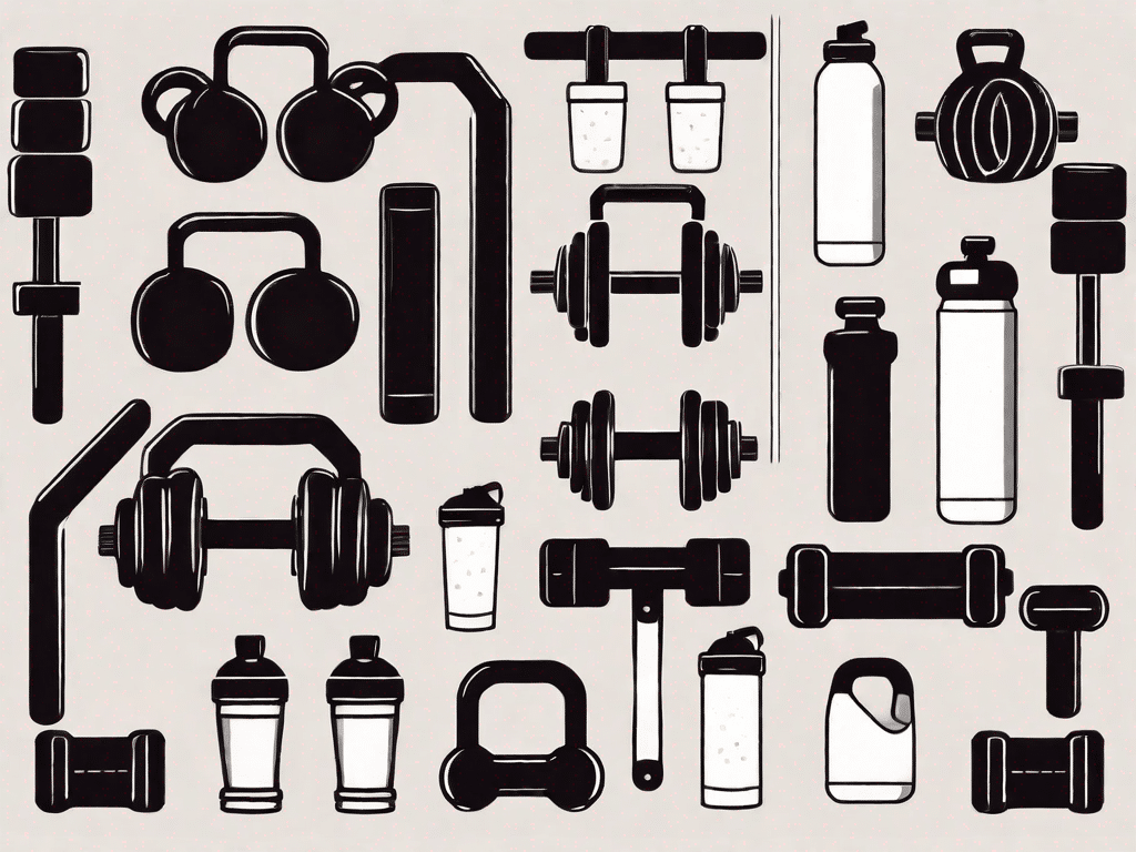 A variety of workout equipment like dumbbells